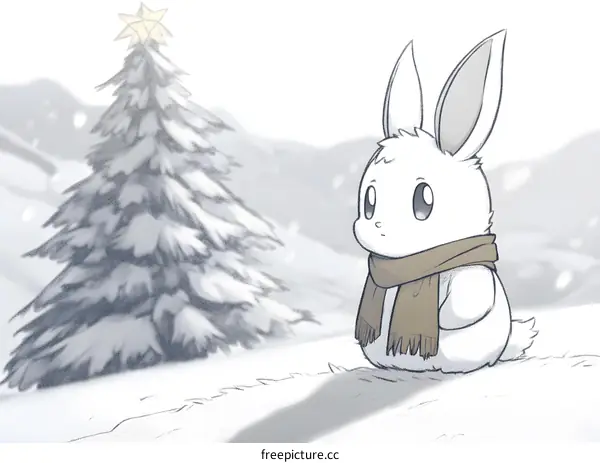 Winter Illustration Of A Cute Rabbit With A Scarf