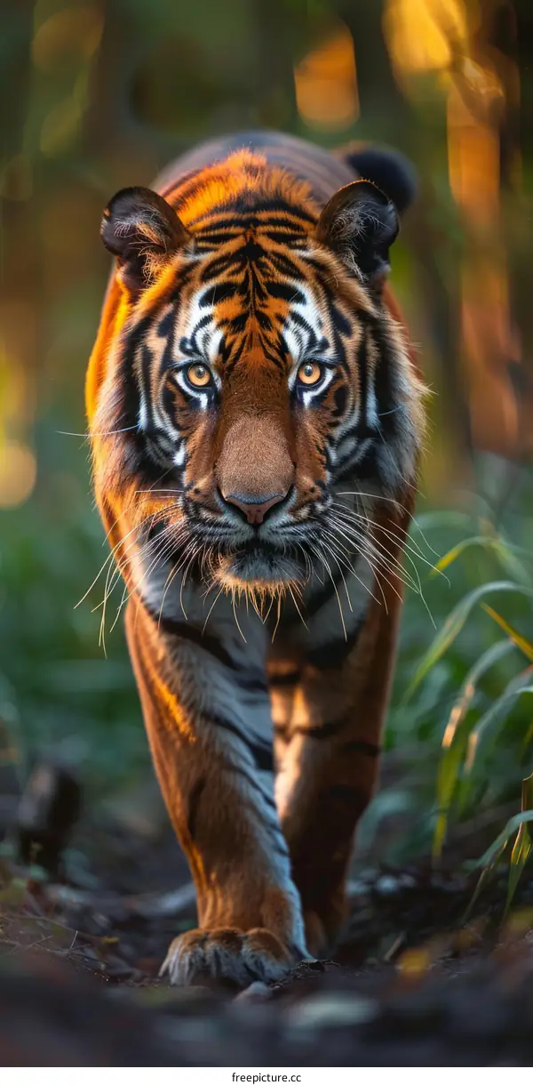 A fierce tiger is walking in the jungle