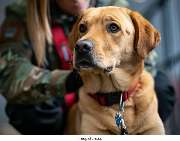 A blonde woman with a brown dog