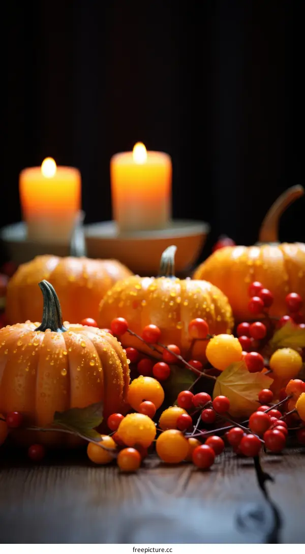 Cozy Autumn Still Life with Pumpkins and Candles
