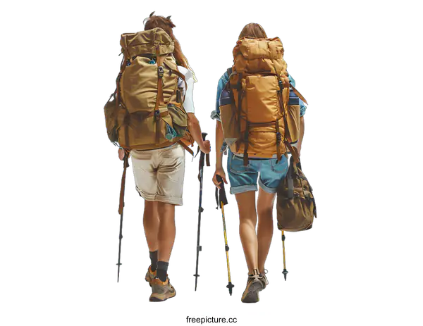 [Transparent Background PNG]Two people with backpacks are hiking