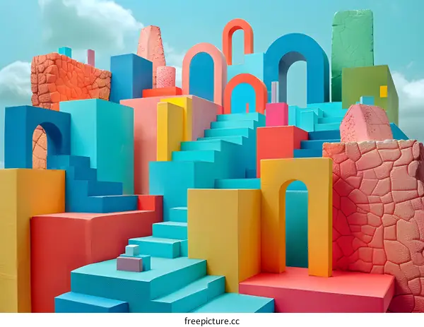 Abstract Geometric Shapes With Stairs And Arcs In 3D Design