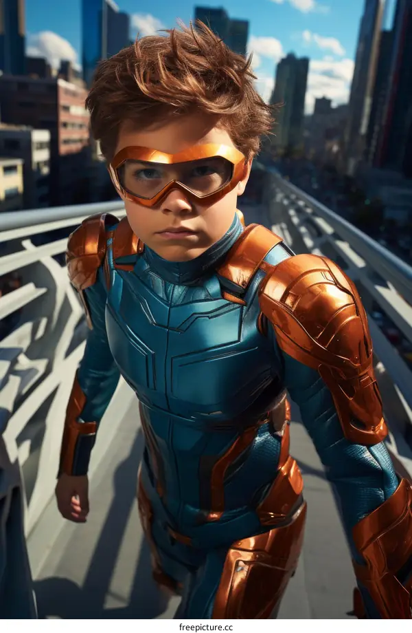 Young Superhero Standing on a Rooftop