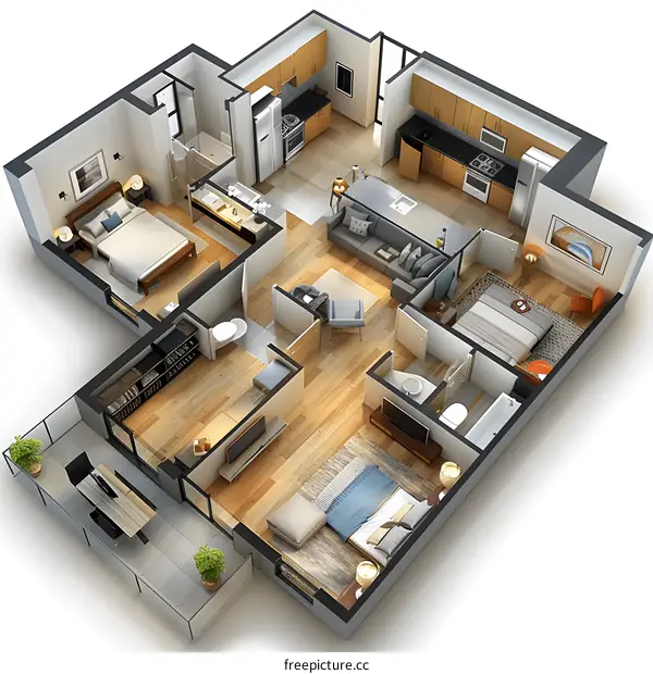 Modern Apartment Floor Plan Design with Balcony