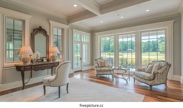 Luxury Home Dressing Room with Large Windows