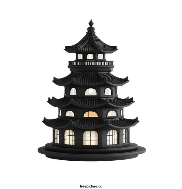 [Transparent Background PNG]Black Chinese Pagoda Building Model Illustration