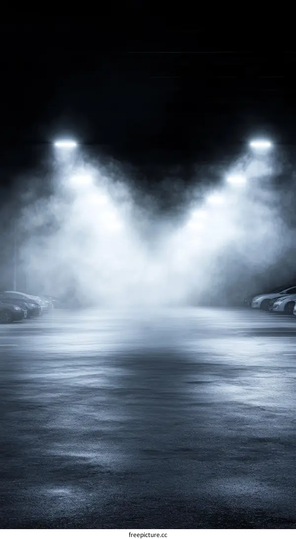 Empty Parking Lot at Night with Spotlights