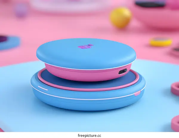 Blue and Pink Stacked Round Device