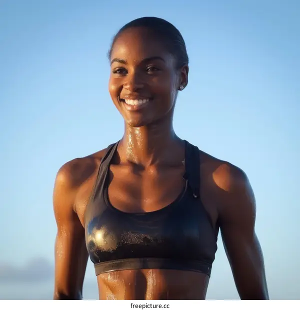 Portrait of a Smiling Female Athlete in Black Sports Bra