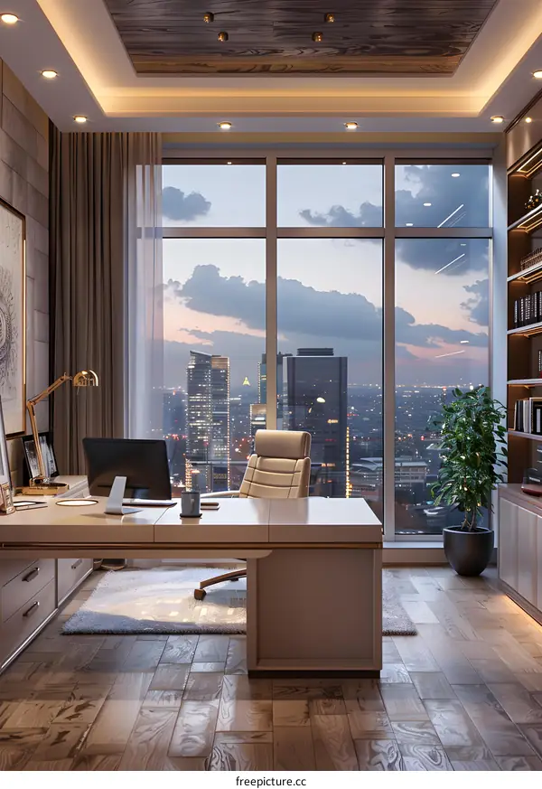 Modern office interior with city view