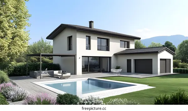 Modern House with Swimming Pool and Outdoor Patio