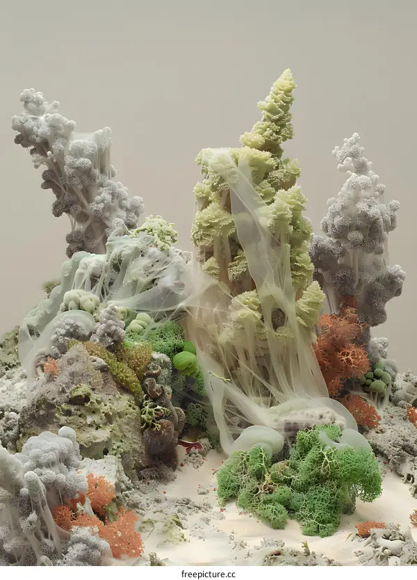 Abstract Art Installation with Organic Shapes and Textured Surfaces