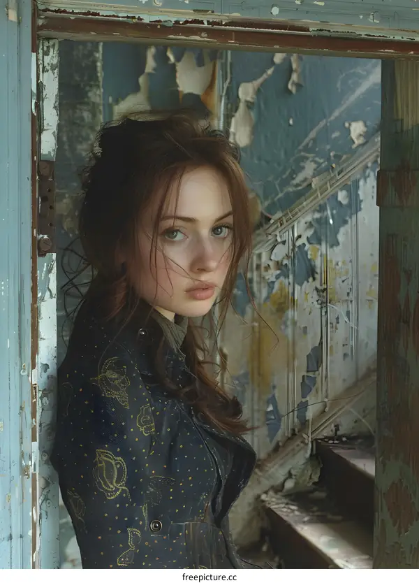 Portrait of a young woman in a doorway