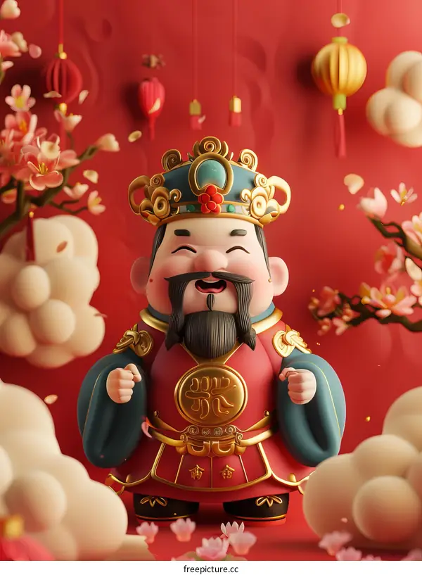 Chinese new year god of wealth caishen cartoon character