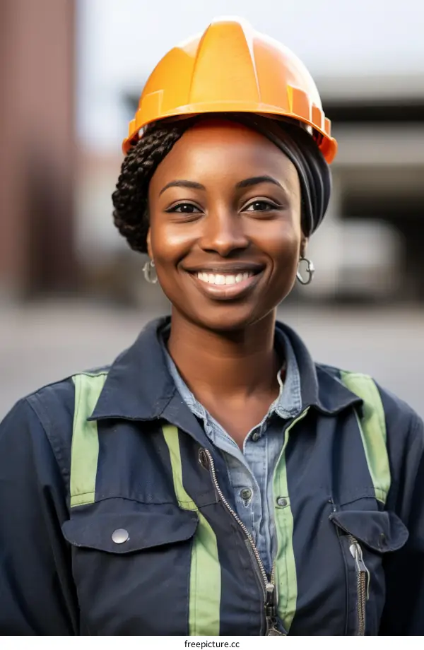 portrait of a smiling young woman wearing a hard hat