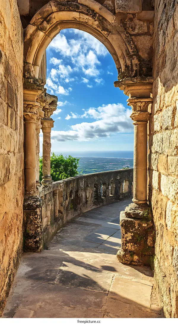 Stone Archway With A View Of The Ocean And Landscape