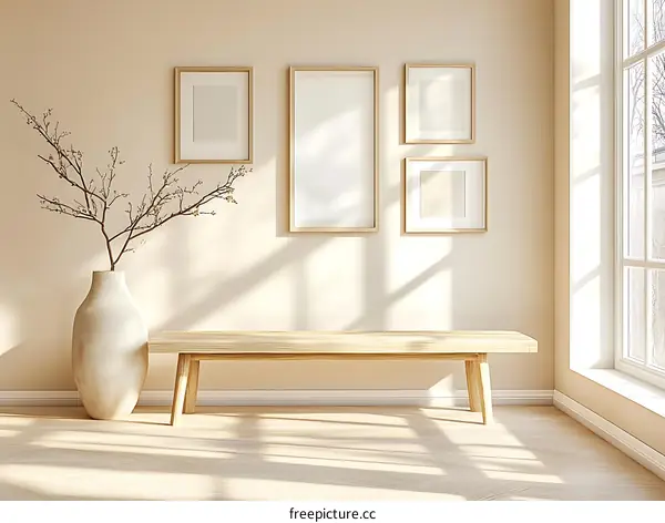 Modern Minimalist Interior Design with Wooden Bench