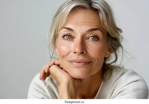Portrait of a smiling middle-aged woman with blond hair