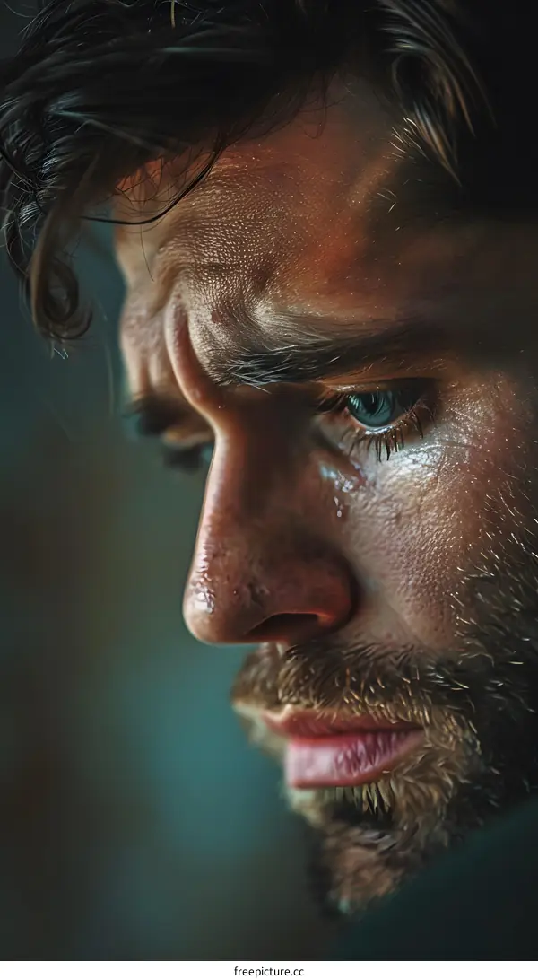 Portrait of a young man with blue eyes and dark hair