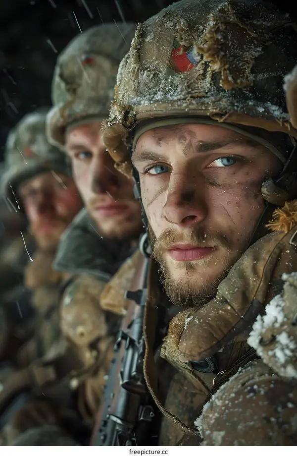 Camouflaged soldiers in the snow