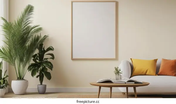 Modern Minimalist Living Room Mockup with Plants