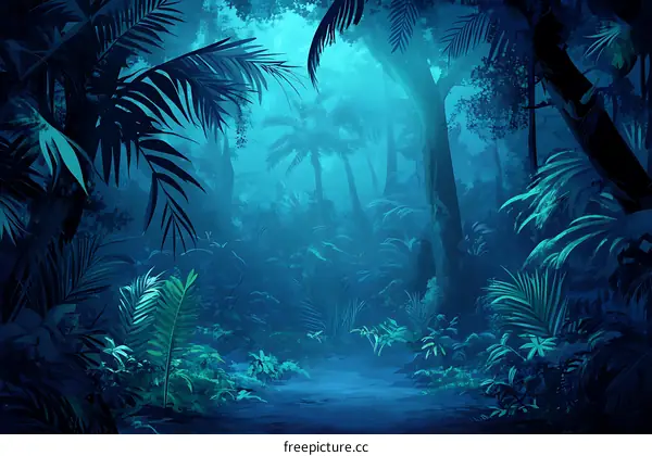 Dark Blue Tropical Forest Landscape