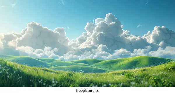 Scenic Hilly Meadow Under a Vast Sky