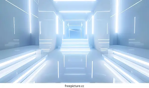 Futuristic White Room With Neon Lights