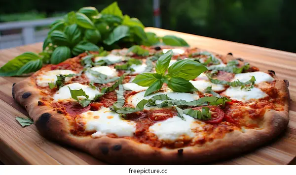 homemade pizza with fresh basil