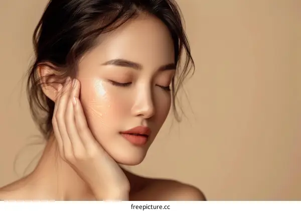 Asian woman with glowing skin and natural makeup
