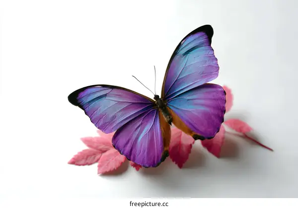 Beautiful Purple Butterfly on Pink Leaves