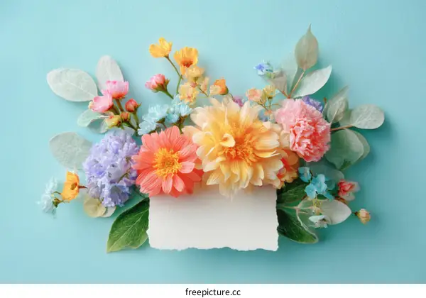Colorful Floral Arrangement on Light Blue Background