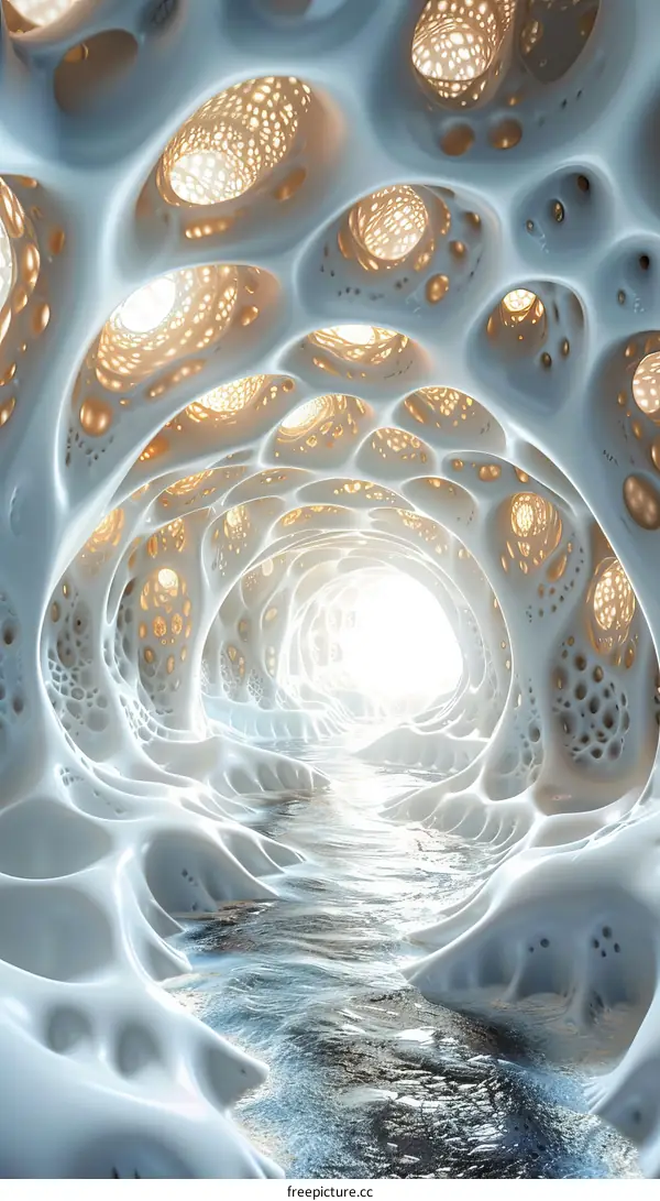 Surreal Organic Architecture with Flowing River