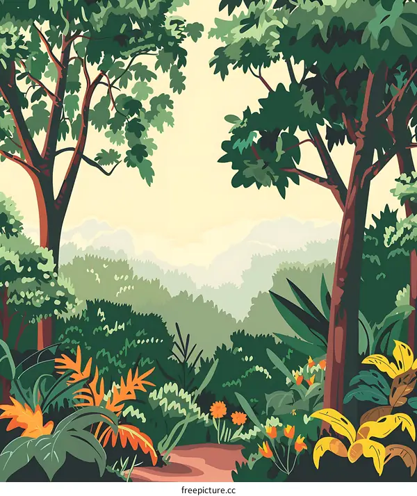 Tropical Rainforest Landscape Illustration