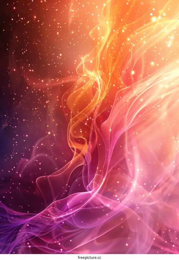 Abstract pink and orange glowing shapes on a dark background