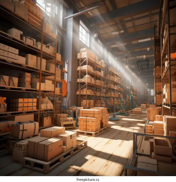 Warehouse Interior with Industrial Racks for Storage