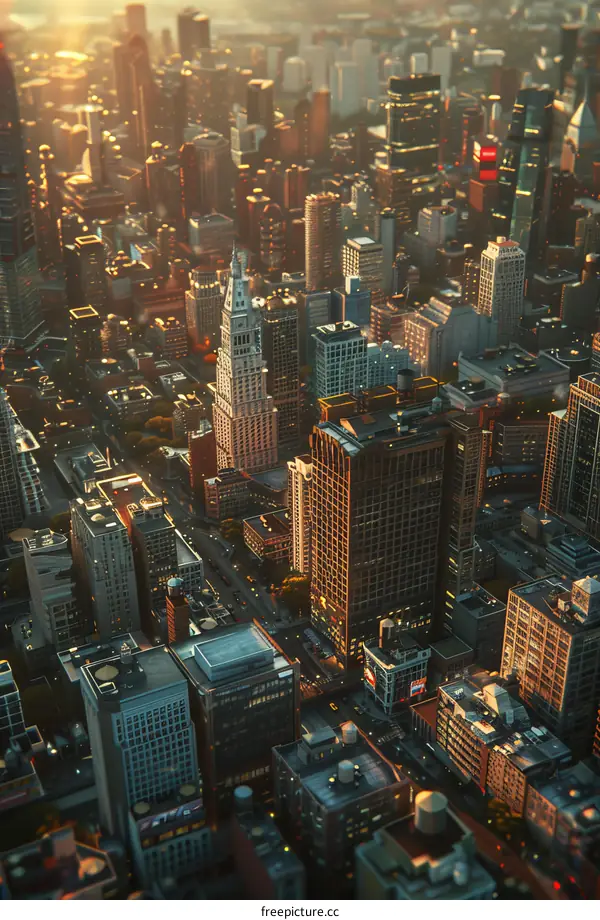 Bustling Metropolis with Towering Skyscrapers and Traffic-Filled Streets