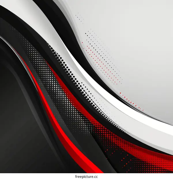 Abstract Halftone Background with Black, Red, and White Curves
