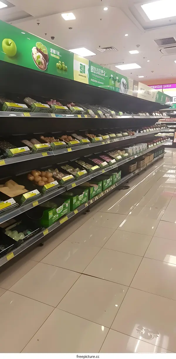 Supermarket Shelves Full of Produce