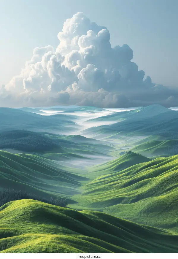 Stunning Landscape of Rolling Hills and Clouds