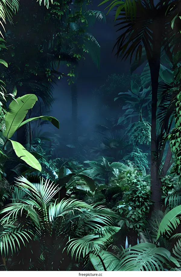 Dark Jungle Scene with Foggy Background
