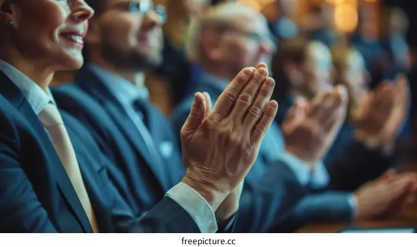 A group of people in suits clapping their hands