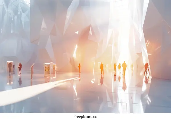 Futuristic Museum Interior with People