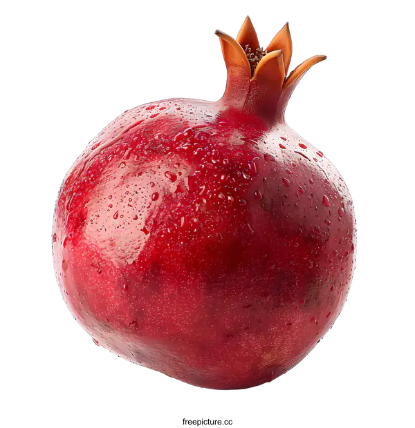 [Transparent Background PNG]Fresh Red Pomegranate with Water Droplets