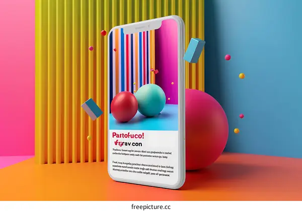 Colorful 3D Phone Mockup with Abstract Geometric Shapes Background
