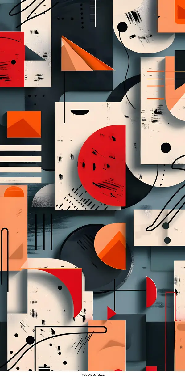 Abstract Geometric Shapes Artwork with Red and Orange Color