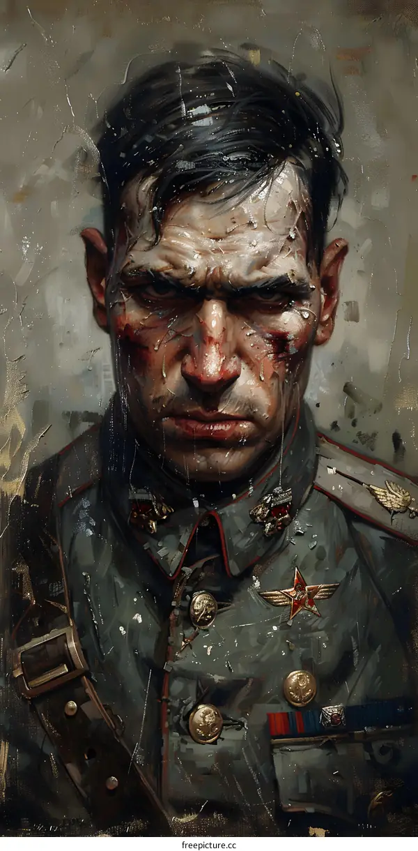 Portrait of a Russian Military Officer with a Stern Expression