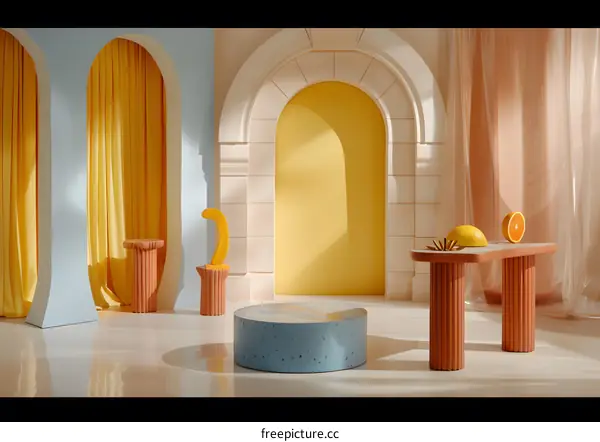 Abstract Interior Design With Yellow and Blue Furniture