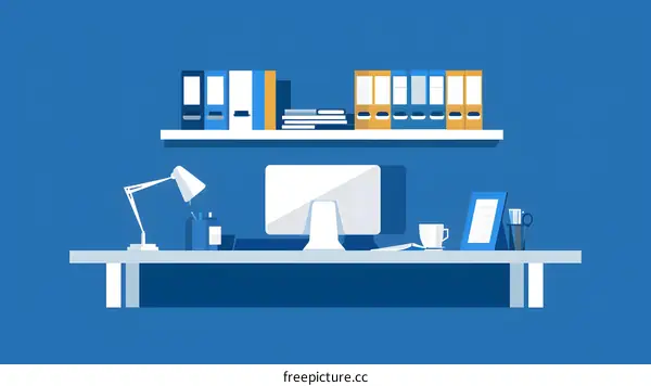 Office Desk with Computer and Files