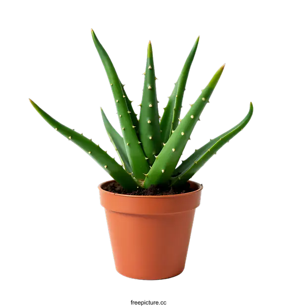 [Transparent Background PNG]Green Aloe Vera Plant In Pot On transparent background